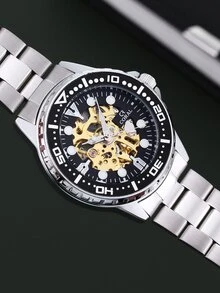 1pc Fashionable Men's Mechanical Watch - Silver - View 5