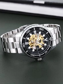 1pc Fashionable Men's Mechanical Watch - Silver - View 6