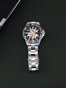 1pc Fashionable Men's Mechanical Watch - Silver - View 8