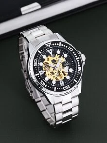 1pc Fashionable Men's Mechanical Watch - Silver - View 2