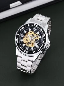 1pc Fashionable Men's Mechanical Watch - Silver - View 1