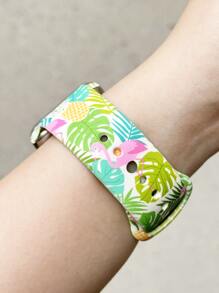 1入组火烈鳥和樹葉圖案矽膠錶帶，適用於日常生活 - 彩色 - 查看 2