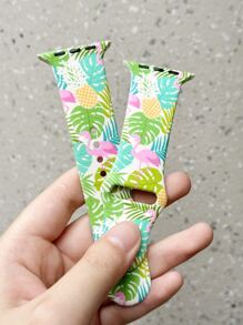 1入组火烈鳥和樹葉圖案矽膠錶帶，適用於日常生活 - 彩色 - 查看 4