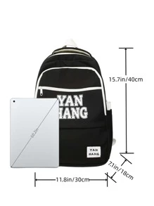 Large Capacity Unisex Style Backpack With Letter Print - Black - View 4