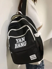 Large Capacity Unisex Style Backpack With Letter Print - Black - View 3