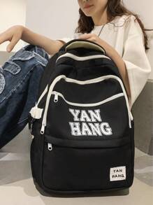 Large Capacity Unisex Style Backpack With Letter Print - Black - View 1