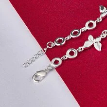 925纯银镀层五蝴蝶链手链，女士时尚魅力婚礼派对订婚首饰 - 銀色 - 查看 5
