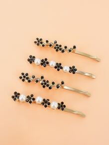 1 kẹp tóc lá vàng hợp kim pha lê Rhinestone, kẹp tóc mái thanh lịch, kẹp tóc bên hoa ngọc trai tinh tế, phụ kiện tóc đáng yêu cho phụ nữ - màu đen - Xem 11