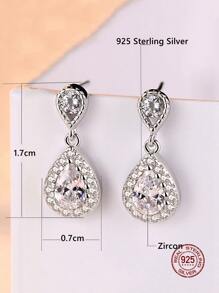 1對奢華S925純銀閃耀方晶鋯石耳釘訂婚耳環適合女士公主首飾類可愛女孩配件生日週年禮物