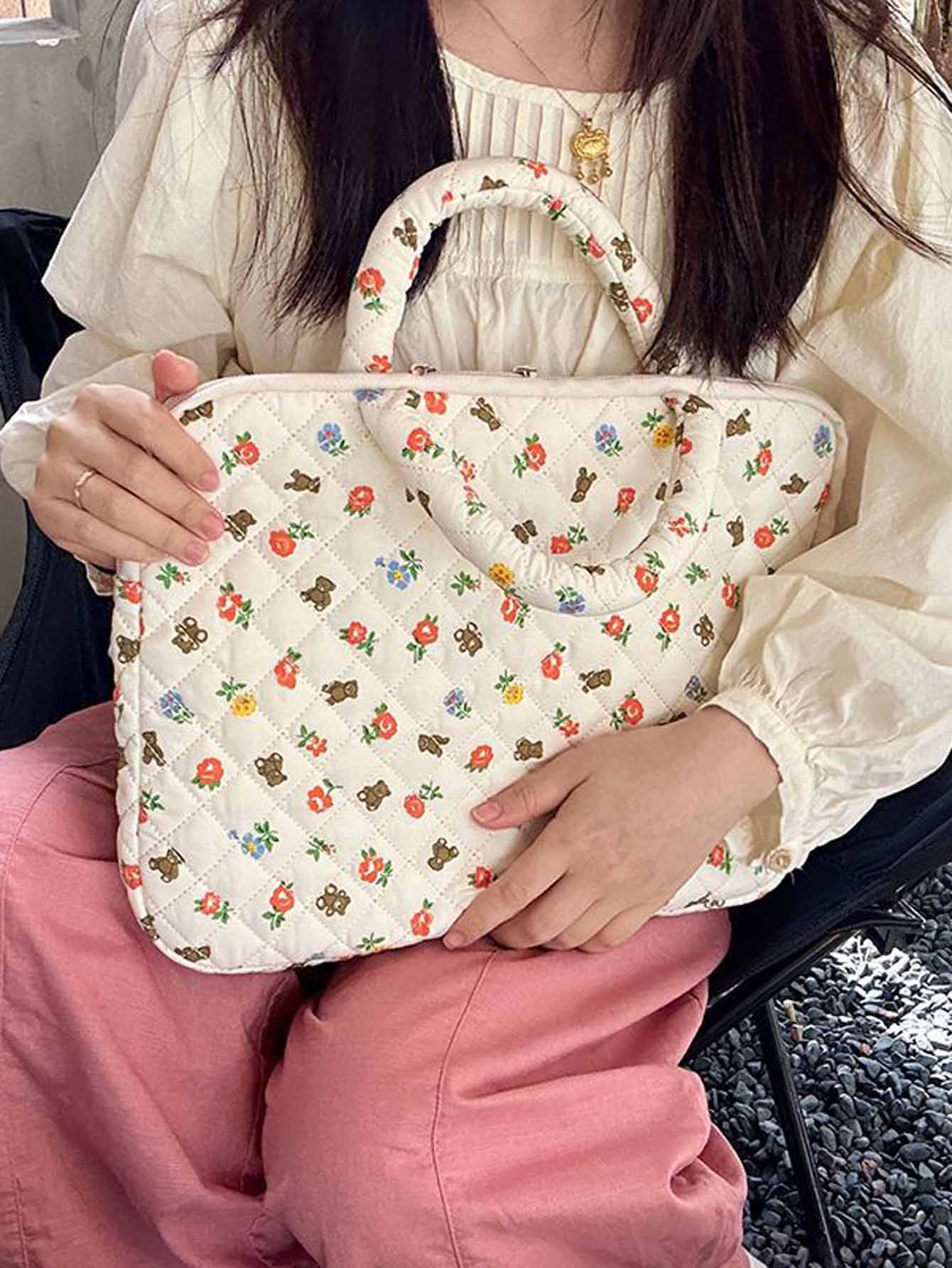 Suitable For 15.6-16.1 Inch Computer Storage Bag Flower Print Laptop Bag Laptop Sleeve Computer Bag For School Student Classroom Laptop Bags Classroom Bags Teacher Storage Bags Classroom Organizer Bags - Multicolor - View 1