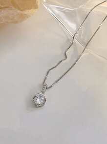 水鑽裝飾鏈條樣式項鍊 - 銀色 - 查看 4