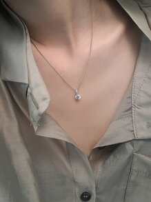 水鑽裝飾鏈條樣式項鍊 - 銀色 - 查看 2