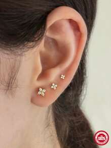 3pcs 3mm, 4mm, 5mm 925 Sterling Silver Stud Earrings, Women's Classic Four-Claw Earrings, European And American Fashion Opal Jewelry Gift - Gold - View 4