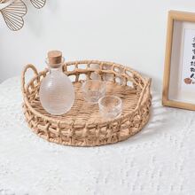 1 Miếng Màu thuần Dệt Trái cây Lưu trữ Cái mâm - Màu be - Xem 2