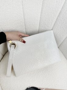 鱷魚印花PU皮革方包 - 白色 - 查看 2