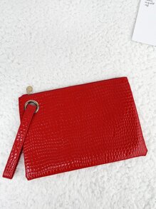 鱷魚紋PU皮革方形斜挎包 - 紅色 - 查看 3