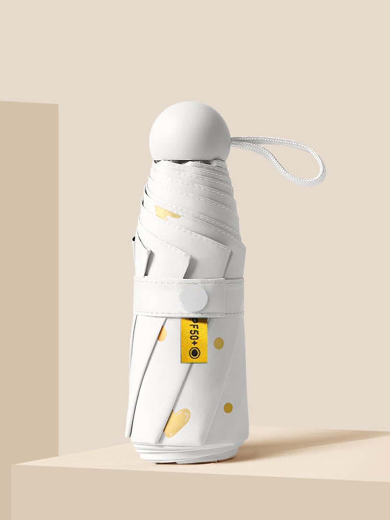 1入組迷你袖珍膠囊雨傘,便攜和可折疊太陽和雨紫外線防護雨傘適合女士 - 米色 - 查看 1