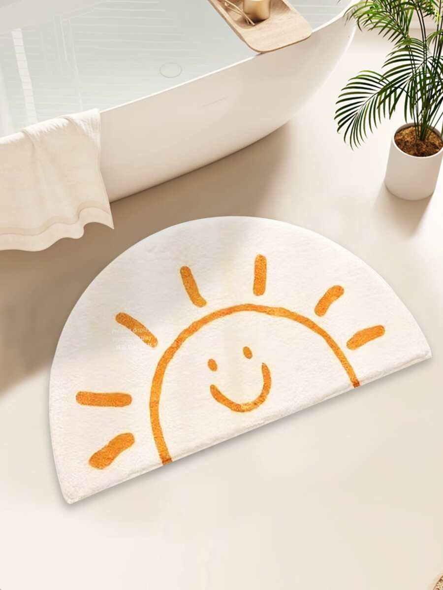 1 件柔软亲肤仿羔羊毛半圆形太阳印花浴垫，防滑吸水，适用于浴室、卧室、入口装饰家居浴室装饰浴室地毯地毯户外地毯门垫秋季装饰浴室配件返校入口装饰