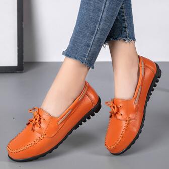 Women's Leather Penny Loafers With Non-slip Elastic Sole, Comfortable And Versatile Flat Bottom Work Shoes, Suitable For Four Seasons