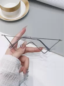 1 pieza Montura de gafas de moda de metal con decoración de rhinestones con forma de W para redes sociales - Plateado - Ver 2