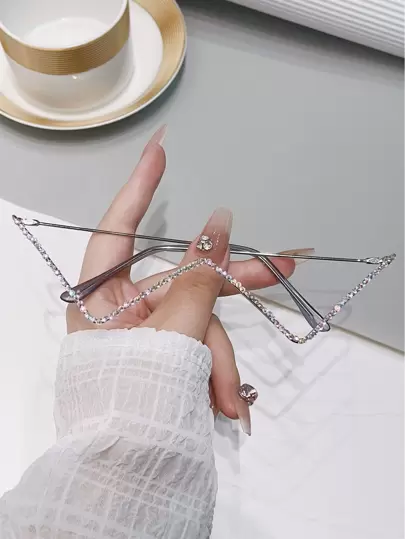 1pc Metal W Shaped Rhinestone Decor Social Media Fashion Eyeglasses Frame