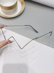 1 pieza Montura de gafas de moda de metal con decoración de rhinestones con forma de W para redes sociales - Plateado - Ver 3