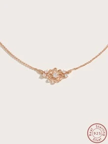 1入組魅力四射方晶鋯石香檳色花朵裝飾純銀吊墜項鍊適合女士適用於精美情人節禮品