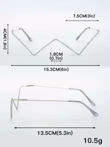 1 pieza Montura de gafas de moda de metal con decoración de rhinestones con forma de W para redes sociales - Plateado - Ver 4