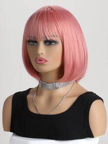 Women's Fashion Natural Short Curly 12-Inch Synthetic Fiber Inverted Bob Short Wig With Air Bangs, Suitable For Cosplay, Halloween, Costume Party - Hồng - Xem 4