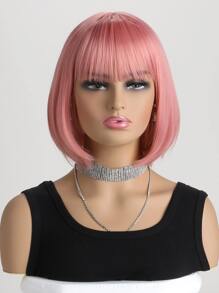 Women's Fashion Natural Short Curly 12-Inch Synthetic Fiber Inverted Bob Short Wig With Air Bangs, Suitable For Cosplay, Halloween, Costume Party - Hồng - Xem 2