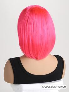 Women's Fashion Natural Short Curly 12-Inch Synthetic Fiber Inverted Bob Short Wig With Air Bangs, Suitable For Cosplay, Halloween, Costume Party - 玫紅色 - 查看 6