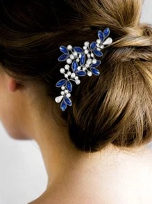 2pcs/Pack Bridal Wedding Hairpins, Blue Hair Clips & Bride Flowers Women's Hair Accessories Elegant