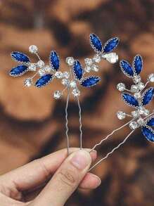 2pcs/Pack Bridal Wedding Hairpins, Blue Hair Clips & Bride Flowers Women's Hair Accessories Elegant