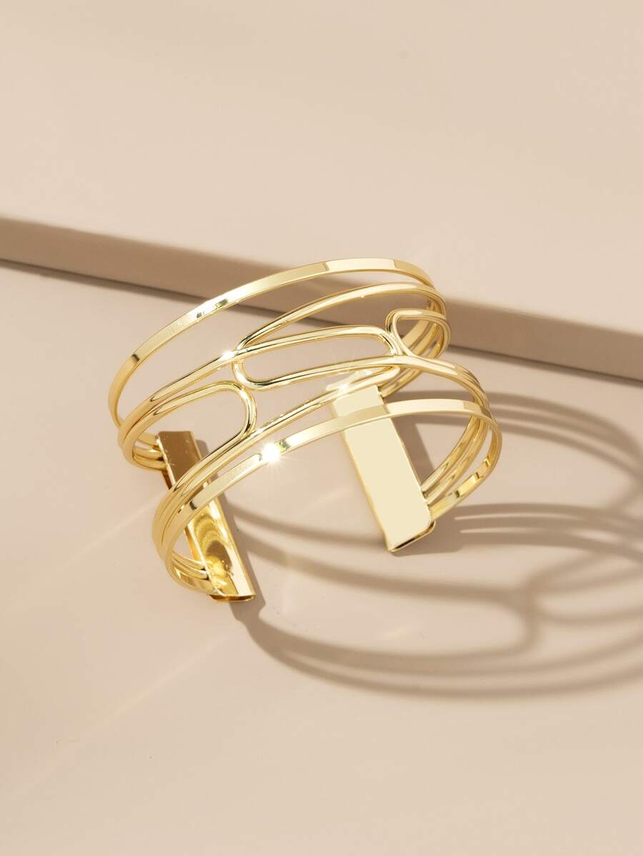 1 pieza Pulsera abierta simple de metal abierto - Dorado - Ver 1