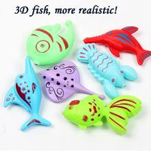 41入組兒童釣魚玩具，磁性釣魚竿，磁性塑料魚，圓形加大水池，親子互動遊戲套件顏色隨機 - 彩色 - 查看 7