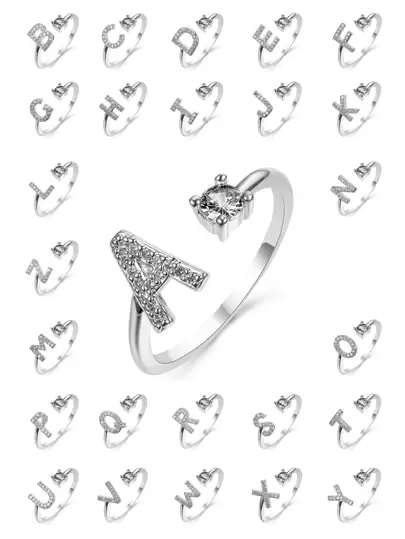 Vanel 1 pezzo Anello aperto con lettera maiuscola in stile minimalista con zirconia, anello aperto con lettere da A a Z come gioiello da matrimonio e accessorio di moda per donna