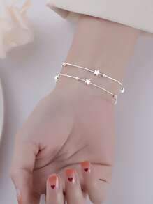 1pc Simple & Fashionable Dual Layer Star Charm Bracelet - Silver - View 8
