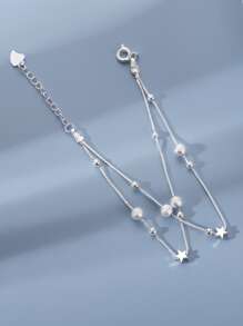 1pc Simple & Fashionable Dual Layer Star Charm Bracelet - Silver - View 3