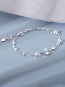 1pc Simple & Fashionable Dual Layer Star Charm Bracelet - Silver - View 6