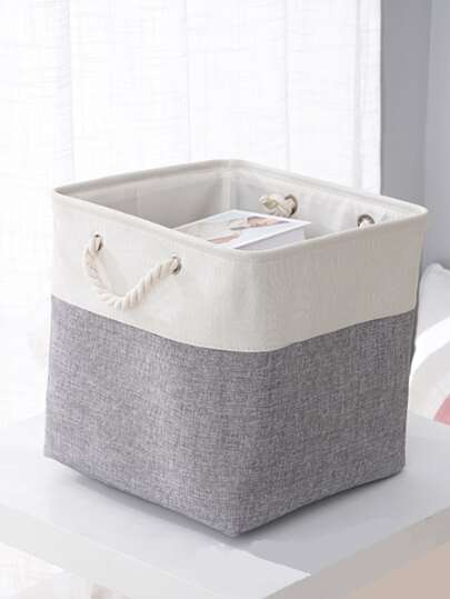 1pc Modern Simple Linen Patchwork Foldable Storage Box, Household Bedroom Living Room Toy Organizer, Storage Basket Daily Necessities Sorting Basket, Folding Square Dirty Clothes Basket, Large Capacity Portable Storage Basket