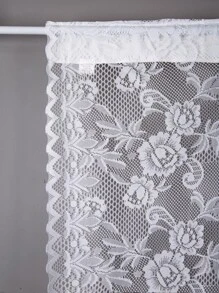 1入荔枝花緞帶領席紗窗簾,法式風格,無需鑽孔安裝窗簾桿,適用於廚房、臥室、小窗戶 - 白色 - 查看 3