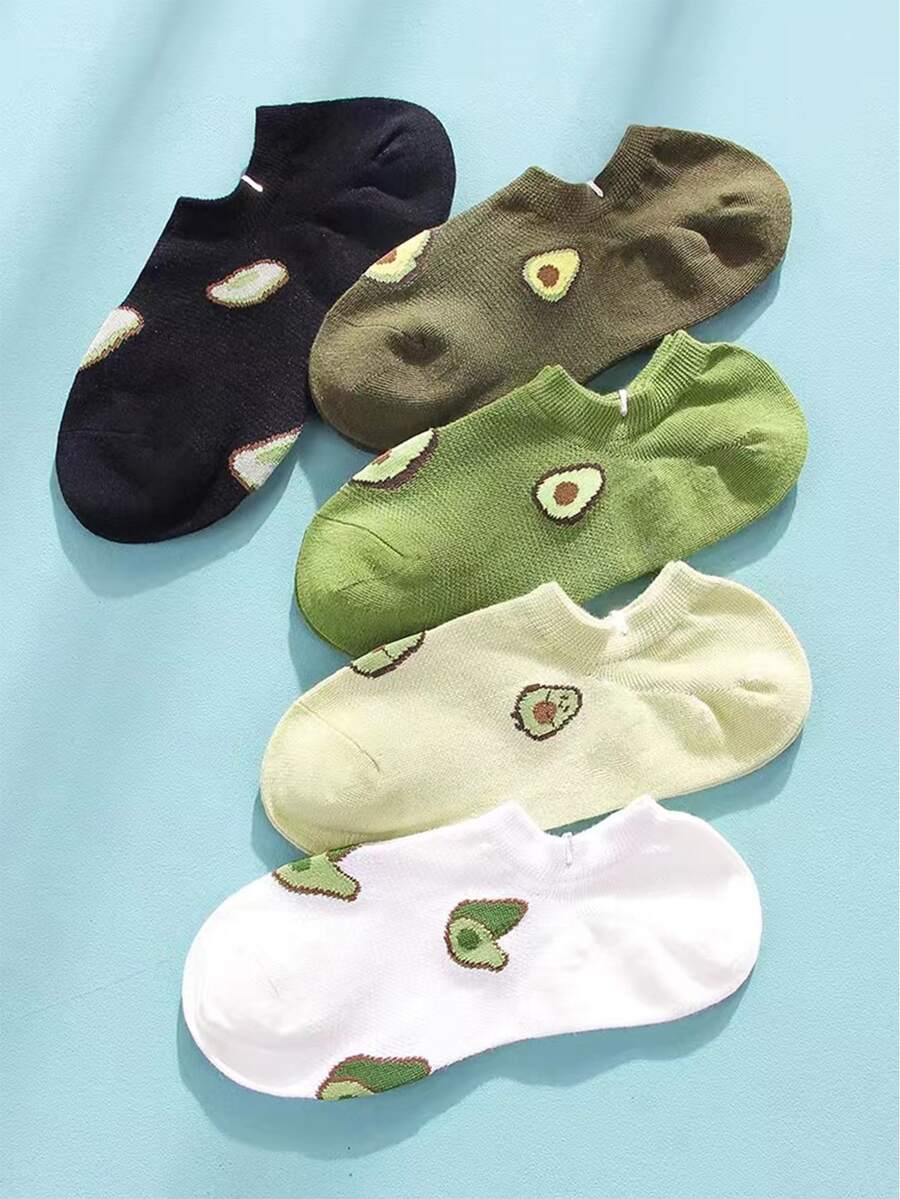 5 ' todo estación con estampado de aguacate Calcetines de barco de moda & versátil invisible Calcetines tobilleros - Multicolor - Ver 1
