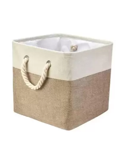 1入組現代簡約亚麻拼貼可折疊收納盒,家庭臥室客廳玩具,收納籃日常整理籃子,方形可折疊的洗衣籃,家庭大容量手持收納籃