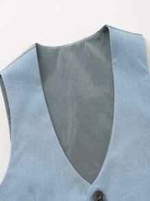 KIMOCAT 3 件套适合婚礼/派对的男童正式纯色背心、衬衫和裤子套装 - 淺藍色 - 查看 5