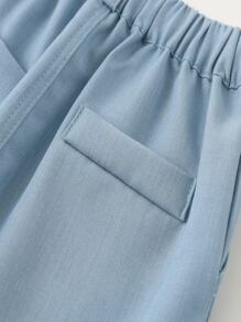 KIMOCAT 3 件套适合婚礼/派对的男童正式纯色背心、衬衫和裤子套装 - 淺藍色 - 查看 8