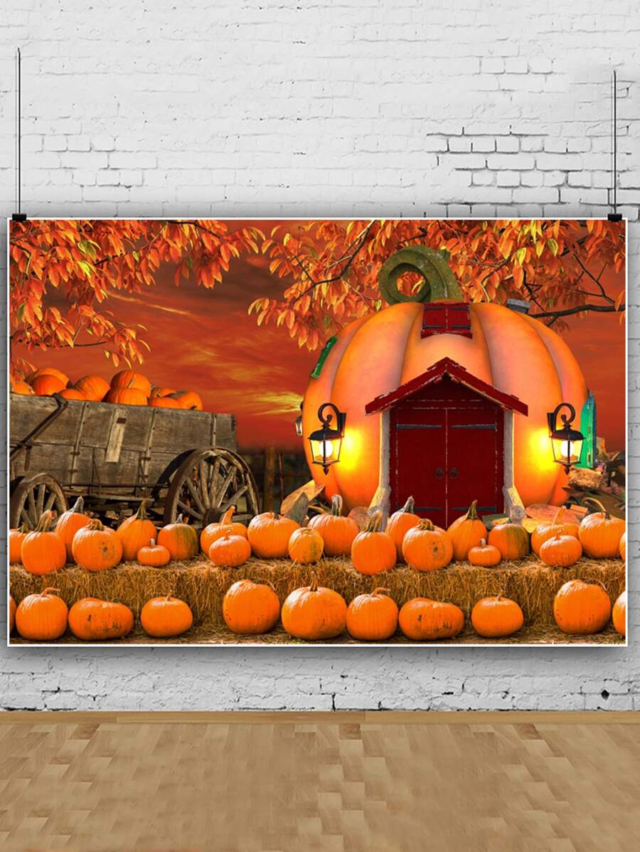 1pc Plastic Multicolor Autumn Harvest Pumpkin Theme Photography Studio Backdrop Cloth - Multicolor - View 1