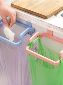 1pc Kitchen Organizer Shelf Rack Garbage Bag Holder Hanging Cabinet Door Cloth Hanger Trash Can Rack - Blue - View 2