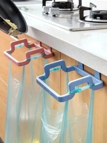 1pc Kitchen Organizer Shelf Rack Garbage Bag Holder Hanging Cabinet Door Cloth Hanger Trash Can Rack - Blue - View 4
