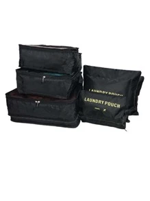 6入組旅行行李整理立方體，行李箱衣物收納包，可摺疊的組織包鞋子包內衣褲收納衣物收納旅行組織包套裝旅遊收納袋套裝包裝袋返校用品旅行組織袋，夏日海灘度假旅行必備品 - 黑色 - 查看 3