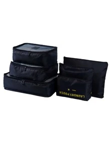 6入組旅行行李整理立方體，行李箱衣物收納包，可摺疊的組織包鞋子包內衣褲收納衣物收納旅行組織包套裝旅遊收納袋套裝包裝袋返校用品旅行組織袋，夏日海灘度假旅行必備品 - 黑色 - 查看 2